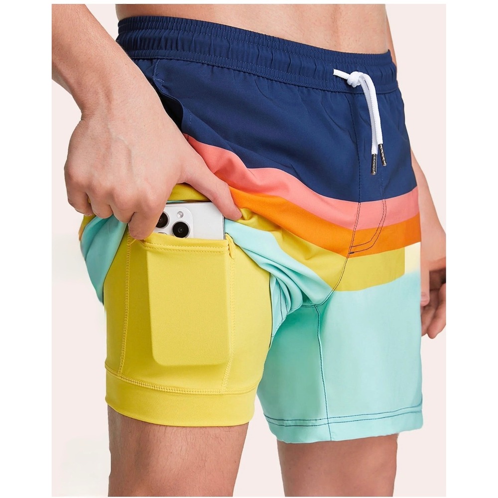 Maamgic‎ Swim Trunks Mens Large Multicolor NWT Retro Stripe Compression Liner